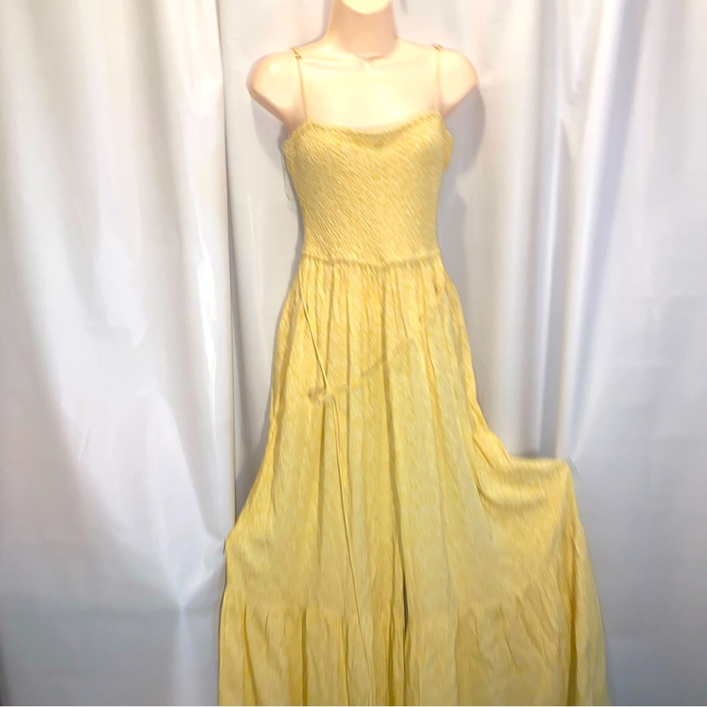 Free People Jumpsuit Small Little Of Your Love Smocked Wide Leg Yellow Print